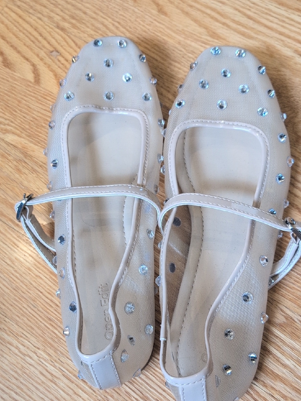 Beige Mesh Mary Jane Shoes